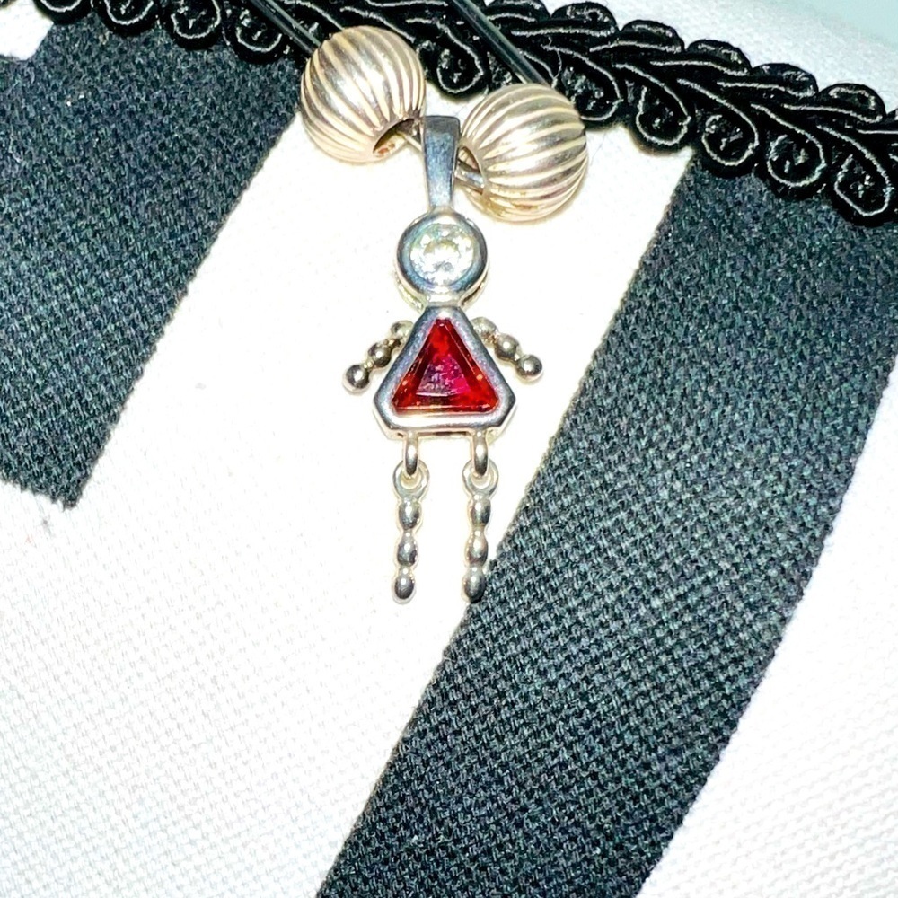 𝅺jewelry 925 Stamped Sterling Silver Necklace Charm Red & 2 Beads
